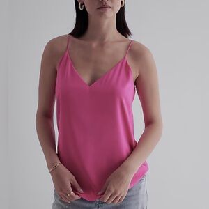 Express Pink Women's Downtown Satin Camisole Cami v neck Top basic bubblegum
